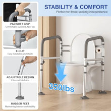 Load image into Gallery viewer, Loyoda Foldable Toilet Safety Rails for Seniors - Adjustable Toilet Safety Frame & Toilet Handles for Elderly & Disabled, Fits Most Toilets, 350lb Capacity, Gray