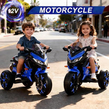 Load image into Gallery viewer, 3-Wheel Ride-On Toy Motorbike with Lighting Wheels, Music Player (Connect with Phone) and Hand Drive (Blue)