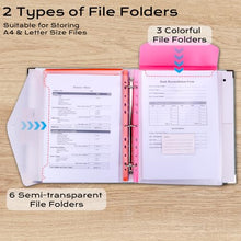 Load image into Gallery viewer, XKDOUS Important Document Organizer with 9 Pockets, Aesthetic Folio Folders 3-Ring Accordion Storage Binders Linen Expanding File Folder for A4 Papers, Documents and Files