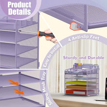 Load image into Gallery viewer, Docnest 5 Tier Mesh Desk Organizer for Paper Office Supplies – Multi-Functional Letter Tray with 5 Adjustable Compartments, 3 Pen Holders, Desktop Storage for Files, Mail, Stationery – Purple