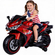 Load image into Gallery viewer, Kids Electric Motorcycle, 12V Kids Ride on Car LED Lights, Music Player & Horn with Training Wheels