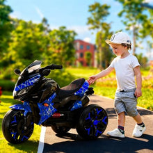Load image into Gallery viewer, 3-Wheel Ride-On Toy Motorbike with Lighting Wheels, Music Player (Connect with Phone) and Hand Drive (Blue-2)