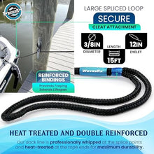 Load image into Gallery viewer, Premium Nylon Boat Dock Lines & Ropes for Docking 3/8'' x 15' | Double Braided Marine Rope & Mooring Line| Boat Ropes for Docking with Loop | UV & Saltwater Resistant Dock Ropes for Boats & Pontoons