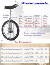 Load image into Gallery viewer, Single Wheel Unicycles 16in Wheel Trainer Unicycles for Adults Kids, One Wheel Balance Bike for Teens Men Woman Boys Girls