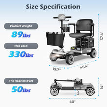 Load image into Gallery viewer, Mobility Scooter for Adults with Spare Battery – 24.8 Miles Total Range, 4-Wheel Foldable Portable Motorized Scooter, 330 lbs Capacity, Dual Baskets, Cup & Phone Holder, Silver