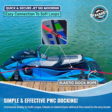 Load image into Gallery viewer, WAVESRX DockingPal™ - Premium Flat Bungee Dock Line for Boats | Elastic Boat Dock Rope with 1 Stainless Steel Carabiner & 1 Loop | Stretches from 5' to 9' for Jet Ski, PWC & Boat