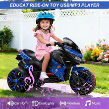 Load image into Gallery viewer, 3-Wheel Ride-On Toy Motorbike with Lighting Wheels, Music Player (Connect with Phone) and Hand Drive (Blue-2)