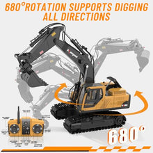 Load image into Gallery viewer, kolegend 3 in 1 Remote Control Excavator Toy 14 Channel RC Excavator Toy for Boys 3-12 with Bucket/Claw/Drill 2.4GHz Full Functional Construction Vehicles Toys Gift for 6 7 8 9 10 Years Old Kids Boys