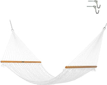 Load image into Gallery viewer, Original Pawleys Island Large White DuraCord Rope Hammock – 13 ft. x 55 in., 2-Person, 450 lb Capacity, Oak Spreader Bar, Zinc-Plated Hardware, Handcrafted in the USA