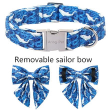 Load image into Gallery viewer, ARING PET Summer Dog Collar with Bow, Cute Blue Ocean White Whale Sailor Bowtie Pet Collars with Metal Buckle for Puppy Small Medium Large Boy Girl Dogs, for Daily Walks, Travel, Photo, Parties-XL