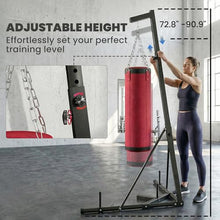 Load image into Gallery viewer, Soozier Punching Bag with Stand for Adults, 72.8"-90.9" Height Adjustable Freestanding Boxing Stand with Canvas Sandbag, Stable Triangular Base and 1" Weight Plate Storage for Home Gym MMA, Red