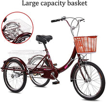 Load image into Gallery viewer, Adult Tricycle - 3 Wheel Bikes for Adults Shopping Safe Adult Tricycle 20inch Single Speed 3 Wheels Bik, Wine Red