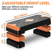 Load image into Gallery viewer, GYMMAGE Aerobic Exercise Step, Adjustable Aerobic Stepper for Exercise, Workout Step Platform for Step Up, 26.5" Step Deck with 4” 6” 8” Adjustable Height Risers, Women Home Gym Cardio Fitness