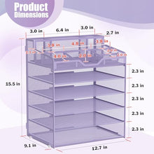 Load image into Gallery viewer, Docnest 6 Tier Mesh Desk Organizer for Paper Office Supplies – Multi-Functional Letter Tray with 5 Adjustable Compartments, 5 Pen Holders, Desktop Storage for Files, Mail, Stationery – Purple