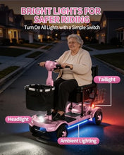 Load image into Gallery viewer, Ecomobi Light Weight Mobility Scooter for Seniors & Adults, 12–30 Mile Range, Foldable Airline Approved Portable 4 Wheel Motorized Scooter with Removable Lithium Battery, 300 lb Capacity, MS01F Pink