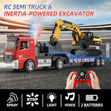 Load image into Gallery viewer, 6 CH Remote Control Flatbed Truck and Inertia-Powered Excavator Toys for Kids Boys,Red