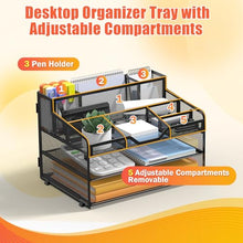 Load image into Gallery viewer, Docnest 3 Tier Mesh Desk Organizer for Paper Office Supplies – Multi-Functional Letter Tray with 5 Adjustable Compartments, 3 Pen Holders, Desktop Storage for Files, Mail, Stationery – Black