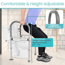 Load image into Gallery viewer, Vive Toilet Safety Rail - Medical Chair for Handicapped & Seniors - Folding Bathroom Frame w/Handles, Arms for Elderly, Disabled - Standalone Grab Bar - Seat Assistance Support Stand Up Assist