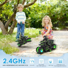 Load image into Gallery viewer, Remote Control Motorcycle for Boys 4-7, 2026 New RC Dirt Bike Toys with RGB Color-Changing Wheels & Exclusive Sideways Glide