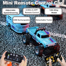 Load image into Gallery viewer, 1/64 Scale Mini Remote Control Monster Truck with Trailer, 2.4Ghz & APP Remote Control, Rechargeable Alloy Shell