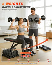 Load image into Gallery viewer, Rendpas Adjustable Dumbbells Set of 2, Select Weight Dumbbell Set, 5 in 1 Free Dumbbell Set with Anti-Slip Texture Handle, Weight Set For Home Gym Suit both Men and Women