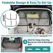 Load image into Gallery viewer, Dog Car Barrier Escape-Proof, 46" Wide Car Divider for 3rd Row Seats & Cargo Area, Durable Cargo Area Dog Car Gate Trunk Barrier with See Through Net Mesh for Small Sized SUV & Vehicles Or Hatchback