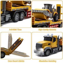 Load image into Gallery viewer, Fistone RC Semi Truck with Trailer, 1:24 RC Semi-Trailer Engineering Tractor with Sound and Lights, 2.4Ghz Remote Control Flatbed Truck with Road Roller Toys, Construction Vehicles Toy for Boys
