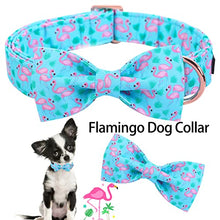 Load image into Gallery viewer, ARING PET Flamingo Dog Collar-Cotton Dog Collar with Bow, Adjustable Summer Bowtie Dog Collars Pet Collars with Metal Buckle