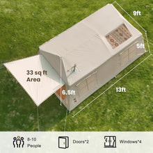 Load image into Gallery viewer, 8-10 Person Large Inflatable Camping Tents with Canopy, Blow Up Tent House 2 Rooms, 4 Season Hot Tent with Stove Jack & AC Ports, Glamping Camping Tents for Outdoors, Easy Setup with Air Pump