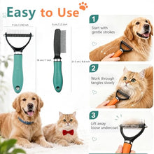 Load image into Gallery viewer, Dog Brush and Cat Deshedding Rake, Pet Grooming Tool for Shedding with Rounded Stainless Steel Teeth, Comfortable Grip for Long or Thick Coats (Green with Comb)