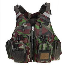 Load image into Gallery viewer, JKSPORTS Fly Fishing Vest Fishing Safety Life Jacket for Swimming Sailing Boating Kayak Floating Multifunction Breathable Backpack for Men and Women Kayak Vest Swim Vest (Grass Camouflage,with Foam)