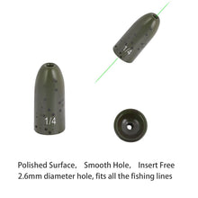 Load image into Gallery viewer, Fishfun Tungsten Bullet Fishing Weights, Insert Free Worm Sinkers, 12 Pack, 1/8oz, Green Pumpkin