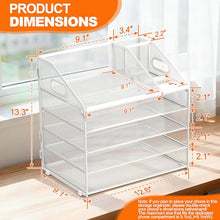 Load image into Gallery viewer, DocNest 5 Tier Metal Mesh Letter Tray - Space Saving Desk File Organizer with Handle, Pen Holder & Folder Holder - Desktop Document Sorter for Office, Home, School, Classroom - White
