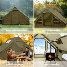 Load image into Gallery viewer, Inflatable Tents for Camping, 4-6 Person Easy Blow Up Tent with Hand Pump,4 Seasons Waterproof Air Inflatable Camping Tent,Hot Tent with Skylight and Stove Jack for Family Camping,Green
