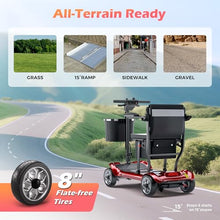 Load image into Gallery viewer, Lightweight Mobility Scooter for Adults & Seniors - Cruise & Airline Approved, 43lbs Foldable Portable Motorized Scooters with Removable Lithium Battery for 12.4 Miles Travel, 300lb Capacity, Red