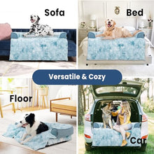 Load image into Gallery viewer, blunique Calming Large Dog Couch Bed, Waterproof Memory Foam with Durable Fluffy Fuzzy Mats, Washable Removable Cover Protector for Sofa, Bedside, Gift, 45 x 37 Inches, Tie-Dye Blue