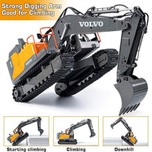 Load image into Gallery viewer, DOUBLE E Volvo RC Excavator 17 Channel 3 in 1 Construction Toys, 17 Channel Remote Control Vehicles Tractor Sandbox Toys Digger with Metal Shovel Drill Grab RC Truck for Kids Adults