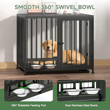 Load image into Gallery viewer, Heavy Duty Dog Crate for Medium Dogs, 3 in 1 37.8" Foldable Collapsible Dog Kennel & Playpen with Wheels & Feeding Bowls, Escape-Proof Metal Dog Cage with Lockable Door for Indoor Outdoor Use, Black