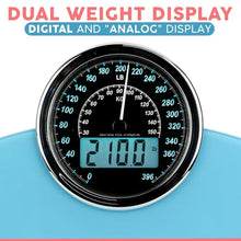 Load image into Gallery viewer, Adamson Hybrid 2-in-1 Analog & Digital Weighing Scale for Body Weight up to 400lbs - Thick Tempered Glass - Extra Large Display - Easy to Read Digital Bathroom Scale - New - Light Blue