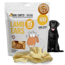 Load image into Gallery viewer, Dog Chits Lamb Ears for Dogs – 100% Natural Baked Lamb Ear Dog Treats – Grain-Free, High Protein, Lower Fat Training Chews – Dental Health & Joint Support – for Large, Medium Dogs – 15 Pack