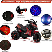 Load image into Gallery viewer, 3-Wheel Ride-On Toy Motorbike with Lighting Wheels, Music Player (Connect with Phone) and Hand Drive (RED)