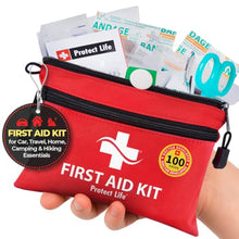 Load image into Gallery viewer, Protect Life Doctor Developed Mini First Aid Kit, 100 Piece Waterproof Emergency Kit for Car, Boat, Camping & Travel, Includes Emergency Blanket, Tourniquet & First Aid Guide