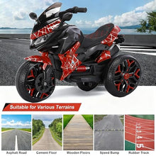 Load image into Gallery viewer, 3-Wheel Ride-On Toy Motorbike with Lighting Wheels, Music Player (Connect with Phone) and Hand Drive (RED)