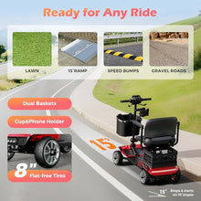 Load image into Gallery viewer, Mobility Scooter for Adults with Spare Battery – 24.8 Miles Total Range, 4-Wheel Foldable Portable Motorized Scooter, 330 lbs Capacity, Dual Baskets, Cup & Phone Holder, Red