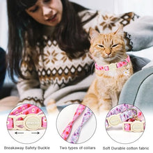 Load image into Gallery viewer, ARING PET 2 Pack Cat Collars with Bell, Cute Soft Cotton Kitten Kitty Breakaway Spring Summer Cat Collars for Boy Girl Cats-Pink & Purple Floral