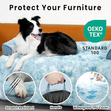 Load image into Gallery viewer, blunique Calming Large Dog Couch Bed, Waterproof Memory Foam with Durable Fluffy Fuzzy Mats, Washable Removable Cover Protector for Sofa, Bedside, Gift, 45 x 37 Inches, Tie-Dye Blue