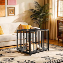Load image into Gallery viewer, Heavy Duty Dog Crate for Small Dogs, 3 in 1 32.7" Foldable Collapsible Dog Kennel & Playpen with Lockable Wheels & Feeding Bowls, Escape-Proof Metal Dog Cage for Indoor Outdoor Use, Black
