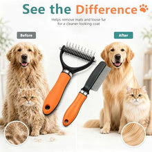 Load image into Gallery viewer, Dog Brush and Cat Deshedding Rake, Pet Grooming Tool for Shedding with Rounded Stainless Steel Teeth, Comfortable Grip for Long or Thick Coats (Orange with Comb)