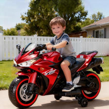 Load image into Gallery viewer, 12V Electric Ride On Motorcycle for Kids, Training Wheels, Full Hand Drive Motorbike Toy, Perfect for Boys and Girls (3-8 Yrs) (RED)