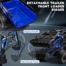 Load image into Gallery viewer, 24V Kids Electric Car, 2 Seater Ride On Car for Kids, Excavator & Bulldozer, Electric Vehicle w/Trailer, Digger, Blue